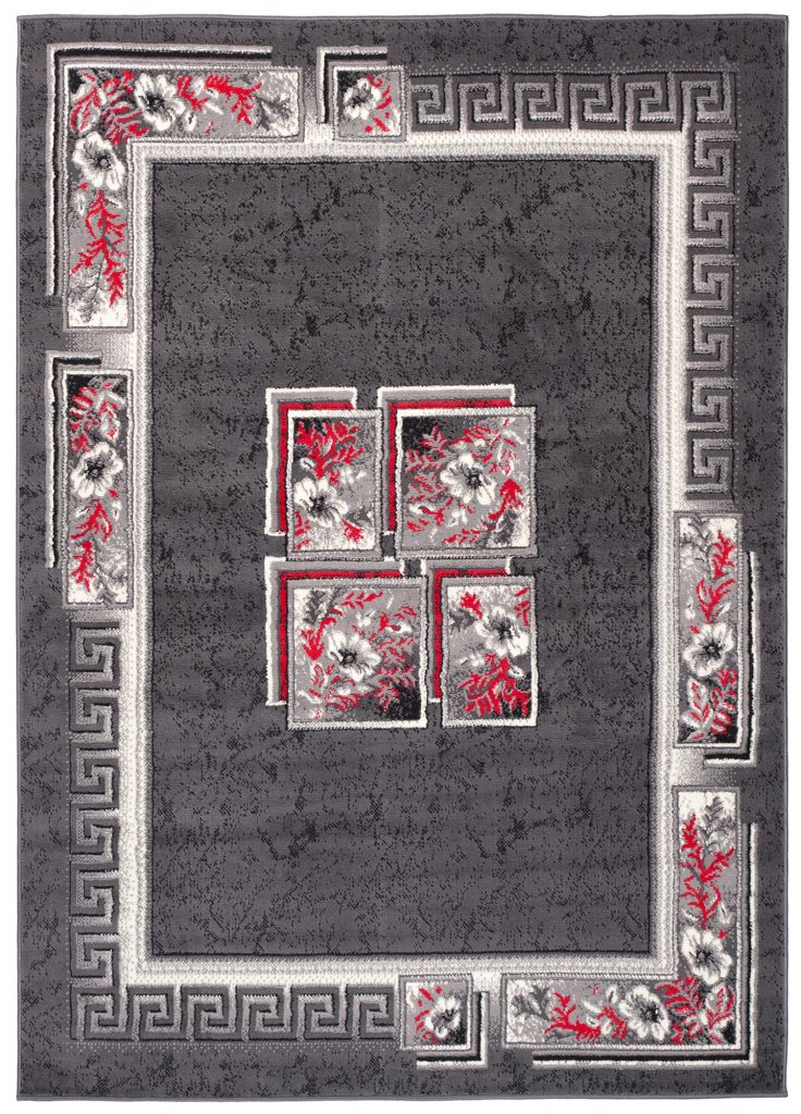 Alfombra Dream Gris Rojo Floral Cuadrados