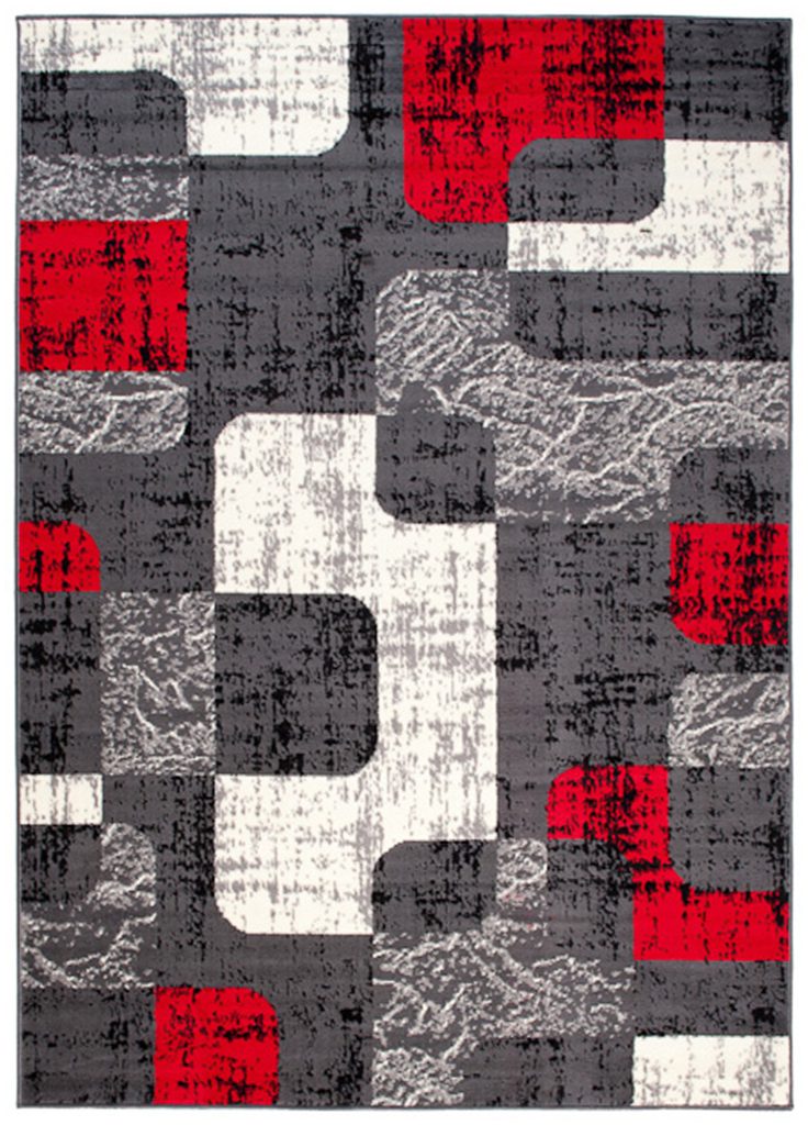 Alfombra Dream Gris Blanco Rojo Figuras Geométricas