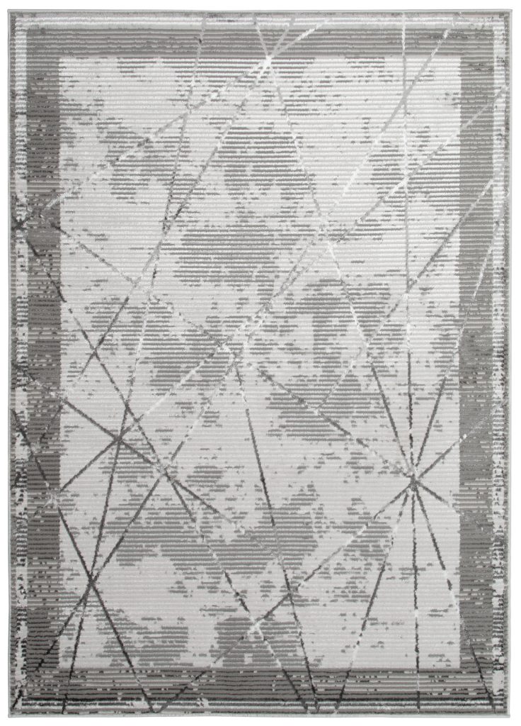 Alfombra Crystal Gris Borde Geométrico Efecto 3D