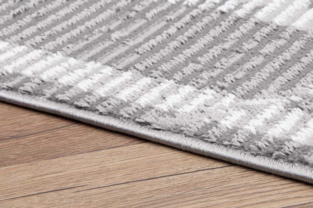 Alfombra Crystal Gris Borde Geométrico Efecto 3D