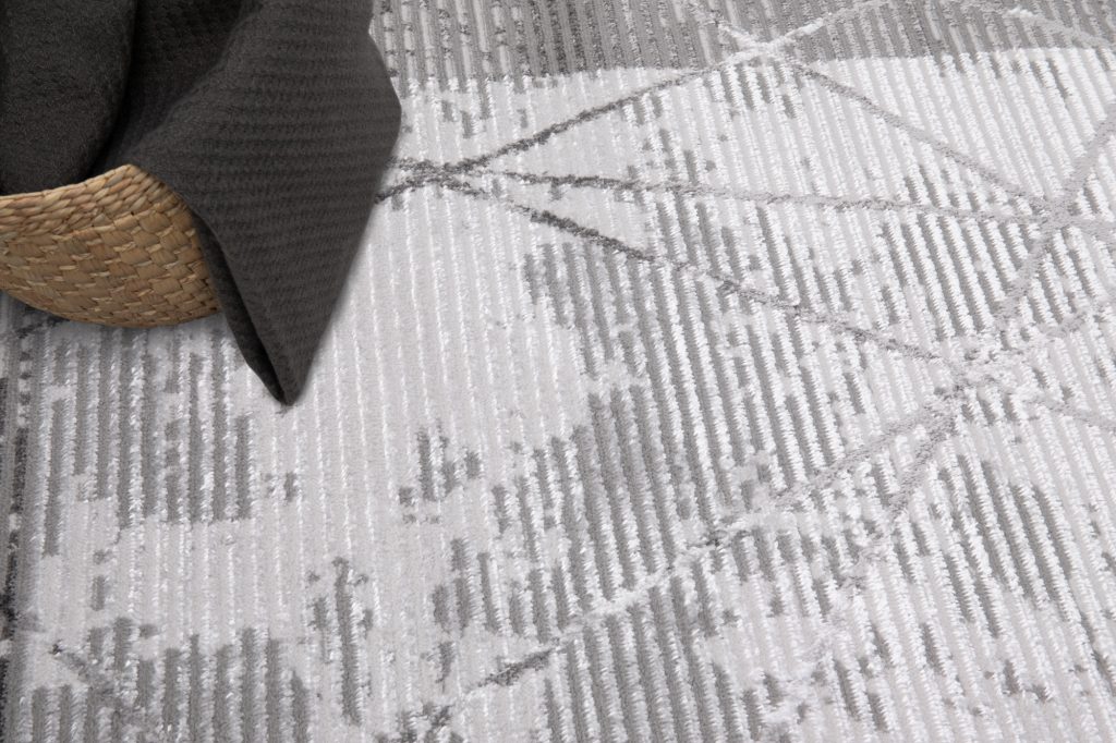 Alfombra Crystal Gris Borde Geométrico Efecto 3D