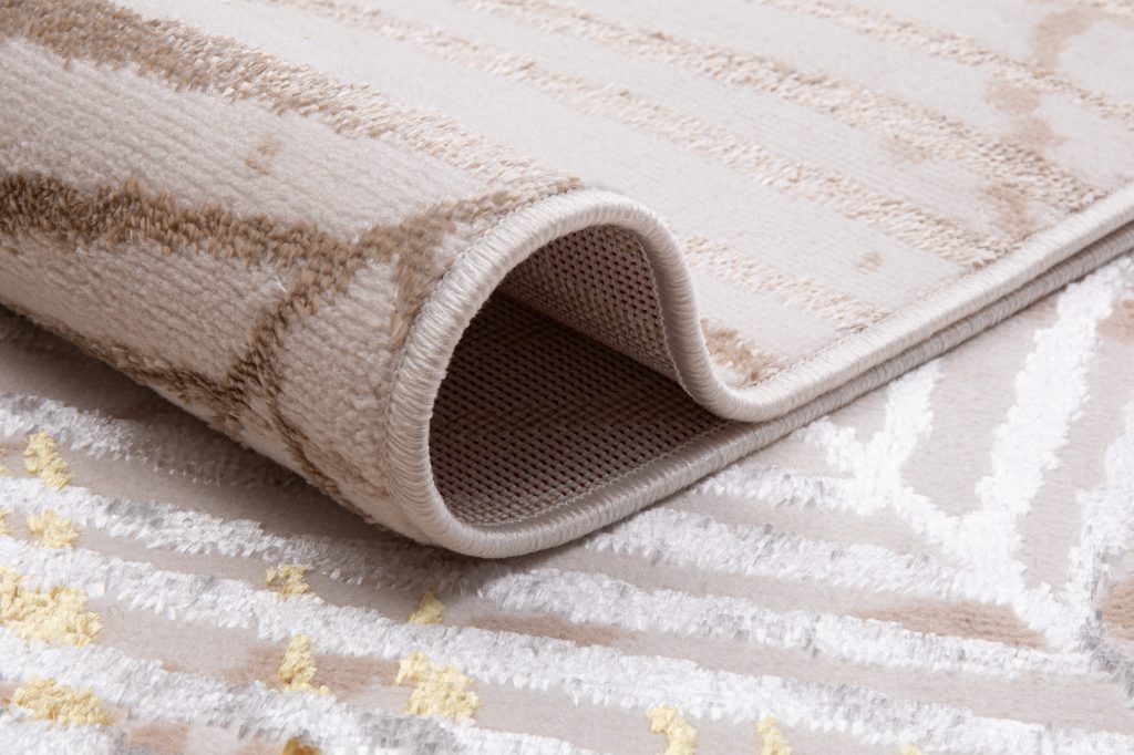 Alfombra Crystal Verde Dorado Crema Hojas Efecto 3D