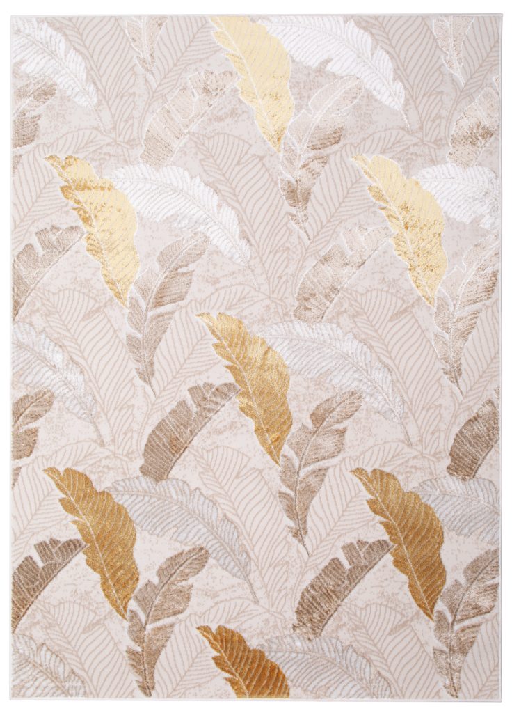 Alfombra Crystal Dorado Marrón Beige Hojas Efecto 3D