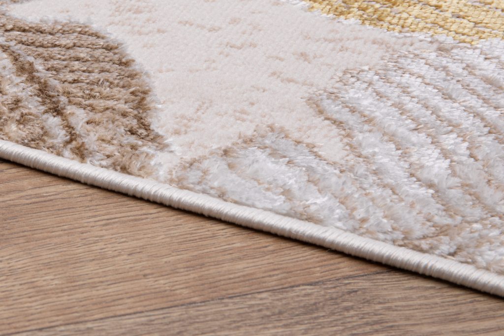 Alfombra Crystal Dorado Marrón Beige Hojas Efecto 3D