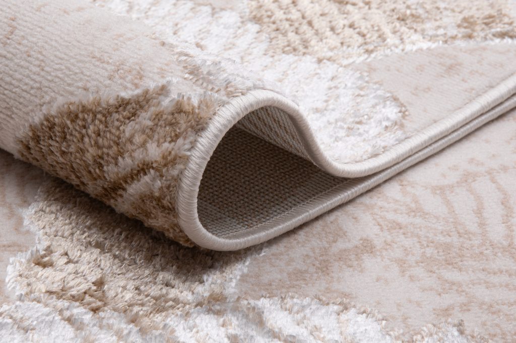 Alfombra Crystal Dorado Marrón Beige Hojas Efecto 3D