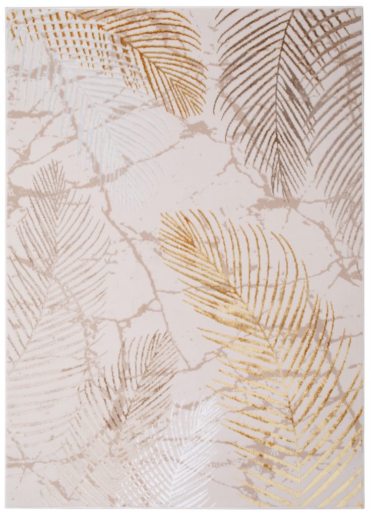 Alfombra Crystal Dorado Marrón Crema Hojas Efecto 3D