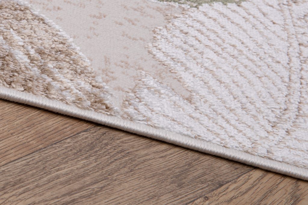 Alfombra Crystal Verde Marrón Beige Hojas Efecto 3D