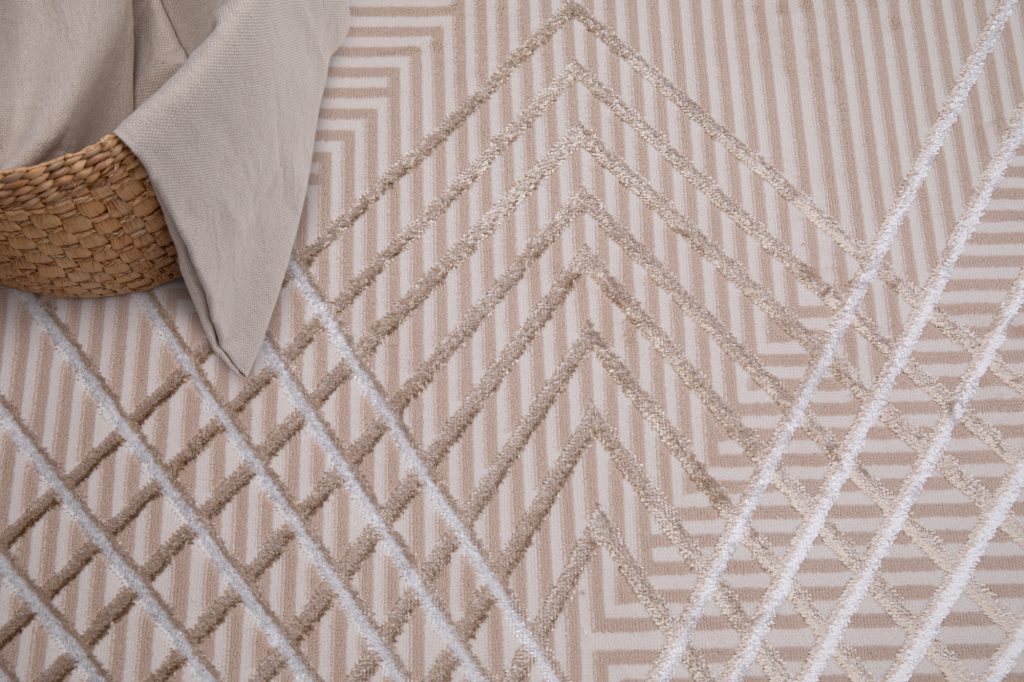 Alfombra Crystal Beige Marrón Zigzag Geométrico Efecto 3D