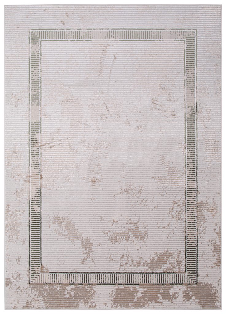 Alfombra Crystal Verde Beige Borde Moteado Efecto 3D