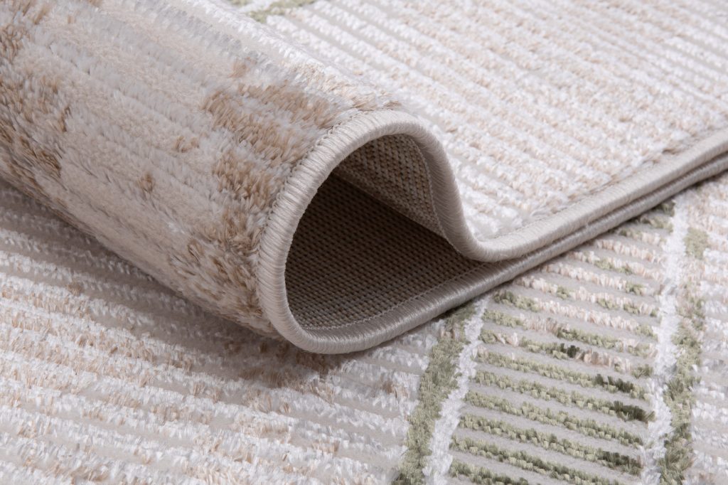 Alfombra Crystal Verde Beige Borde Moteado Efecto 3D