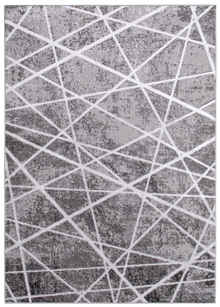 Alfombra Crystal Gris Blanco Geométrico Líneas Efecto 3D