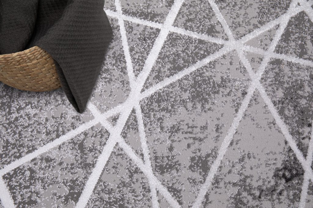 Alfombra Crystal Gris Blanco Geométrico Líneas Efecto 3D