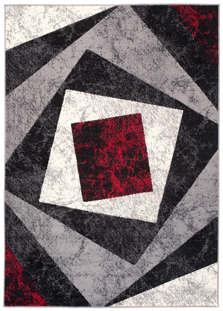 Alfombra Dream Geométrico Gris Rojo Cuadrados