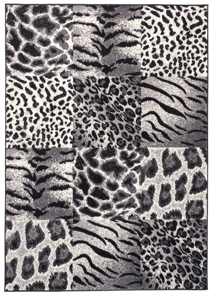Alfombra Dream Gris Negro Estampado Animal Cuadrados
