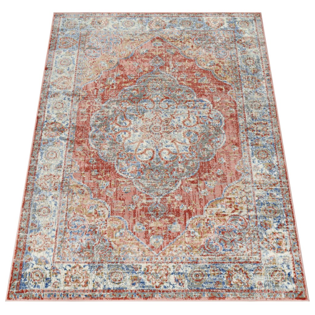 Alfombra Retro Cobre Azul Rosetón Vintage