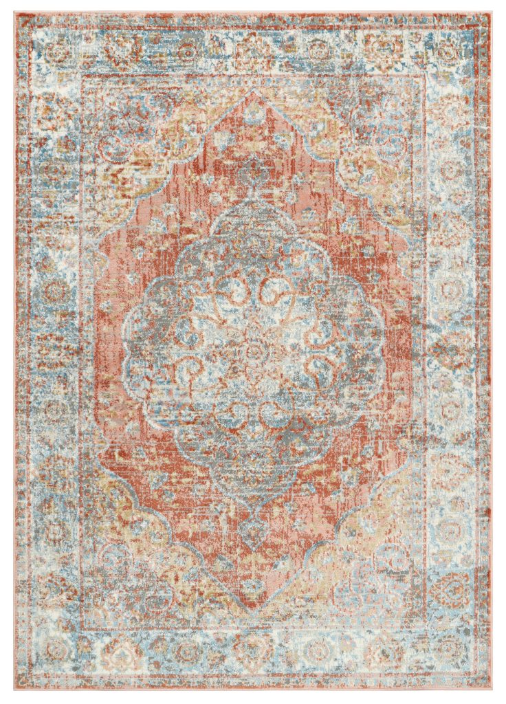 Alfombra Retro Cobre Azul Rosetón Vintage