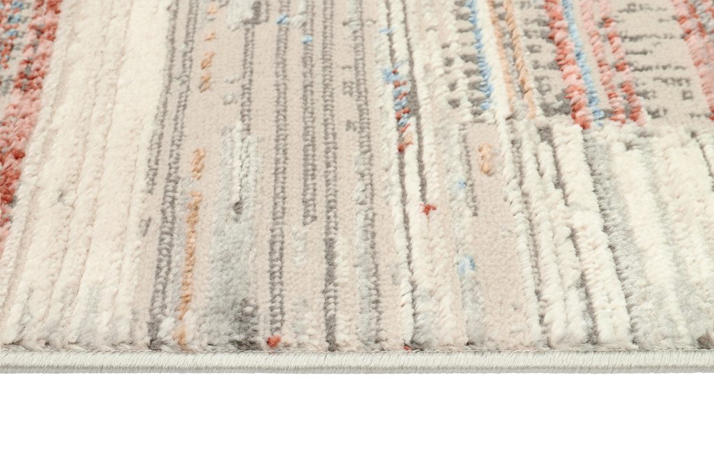 Alfombra Retro Gris Cobre Azul Rayas Moderno