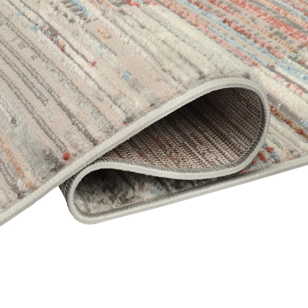 Alfombra Retro Gris Cobre Azul Rayas Moderno