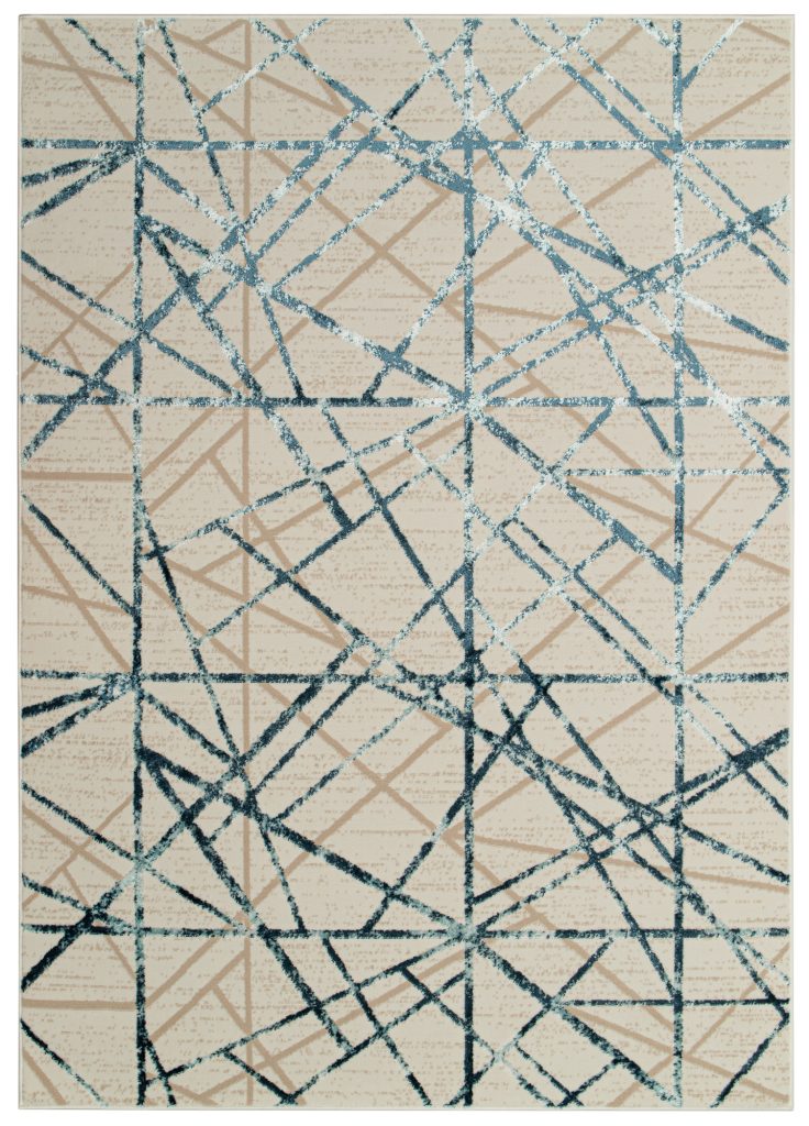 Alfombra Crystal Azul Beige Abstracto Líneas Efecto 3D