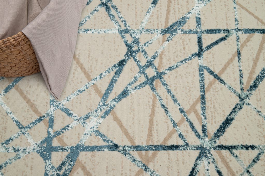 Alfombra Crystal Azul Beige Abstracto Líneas Efecto 3D