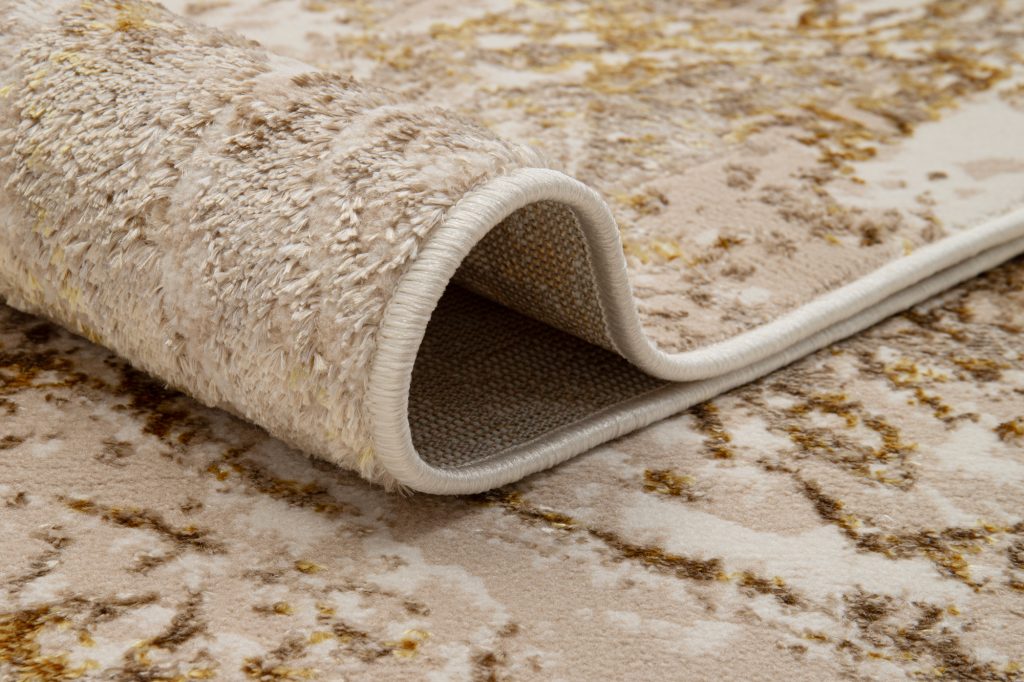 Alfombra Crystal Beige Dorado Crema Mármol Efecto 3D
