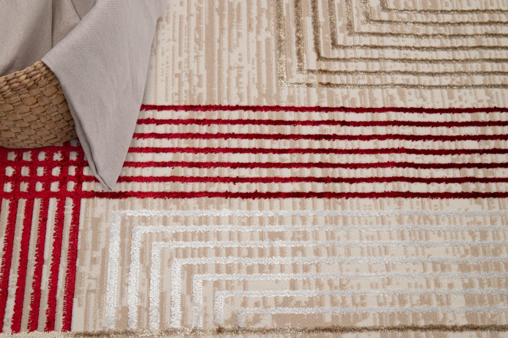 Alfombra Crystal Rojo Beige Crema Rayas Efecto 3D