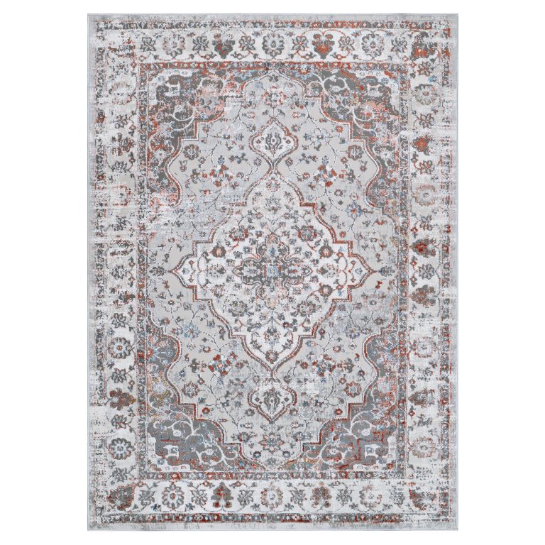 Alfombra Valley Gris Rojo Ladrillo Vintage Borde