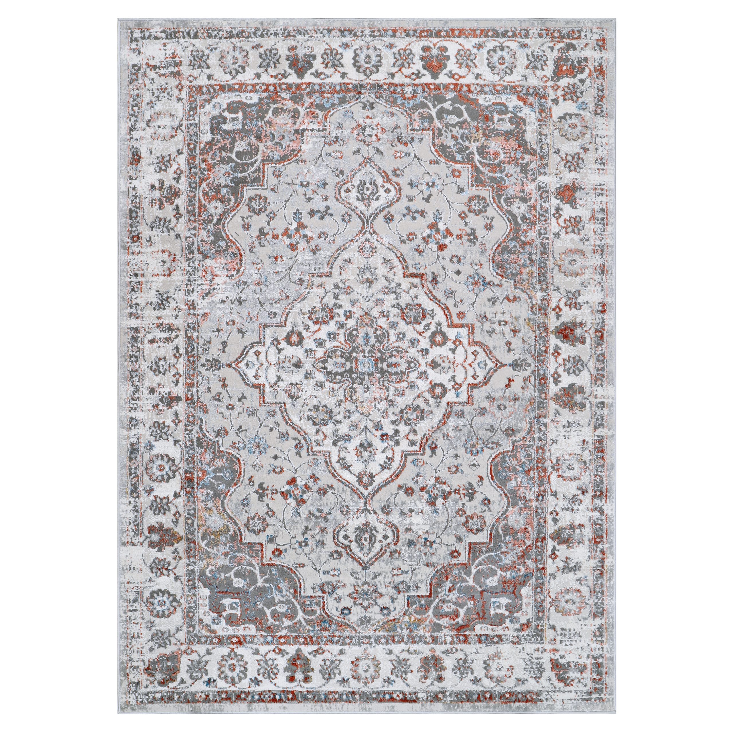 Alfombra Valley Gris Rojo Ladrillo Vintage Borde