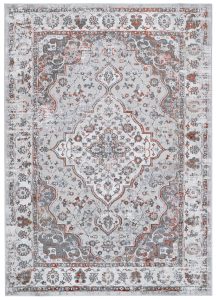 Alfombra Valley Gris Rojo Ladrillo Vintage Borde