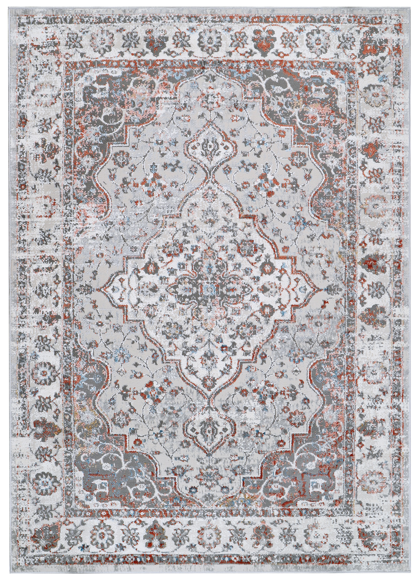 Alfombra Valley Gris Rojo Ladrillo Vintage Borde