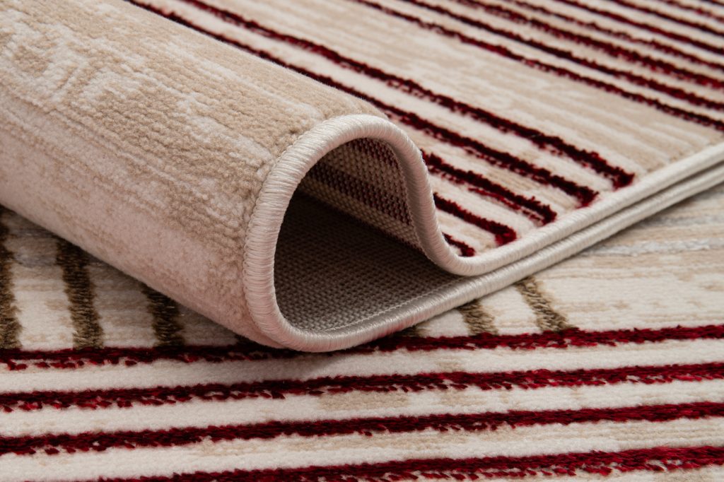 Alfombra Crystal Rojo Beige Crema Rayas Efecto 3D