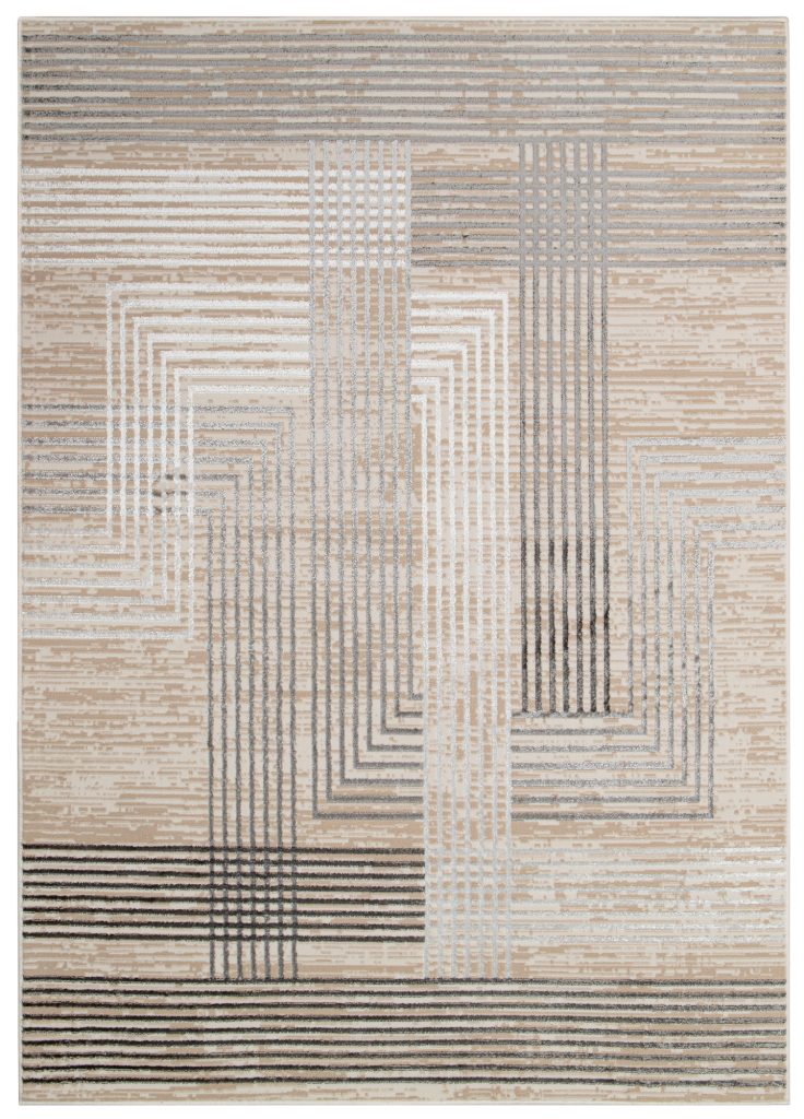 Alfombra Crystal Gris Beige Crema Rayas Efecto 3D