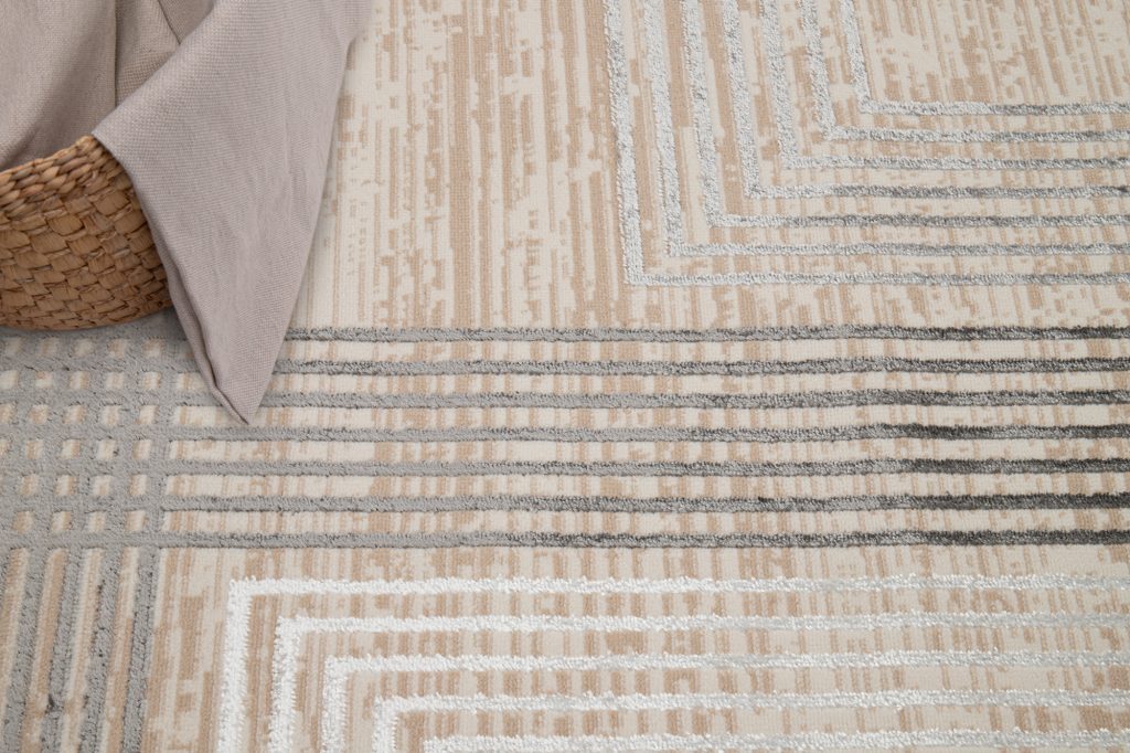Alfombra Crystal Gris Beige Crema Rayas Efecto 3D