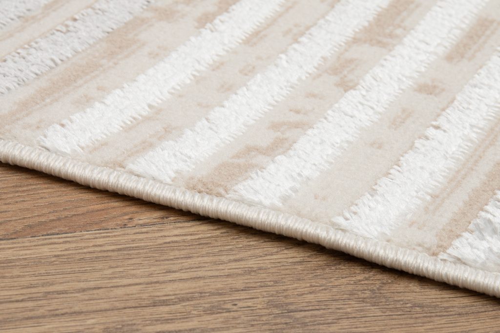 Alfombra Crystal Gris Beige Crema Rayas Efecto 3D