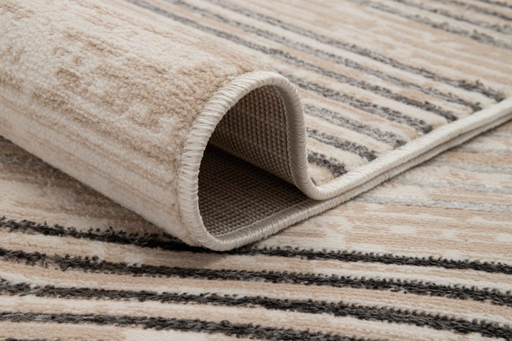 Alfombra Crystal Gris Beige Crema Rayas Efecto 3D