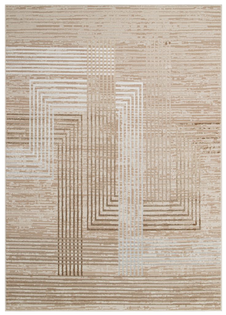 Alfombra Crystal Marrón Beige Crema Rayas Efecto 3D