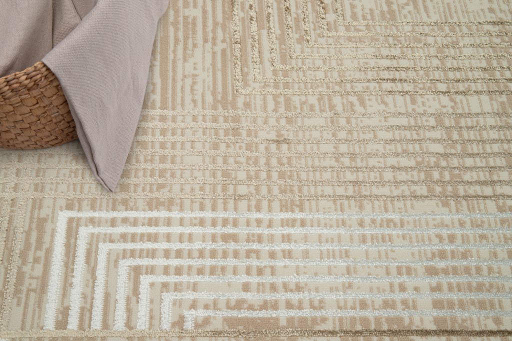 Alfombra Crystal Marrón Beige Crema Rayas Efecto 3D