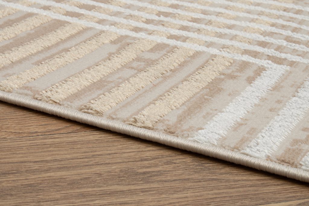 Alfombra Crystal Marrón Beige Crema Rayas Efecto 3D