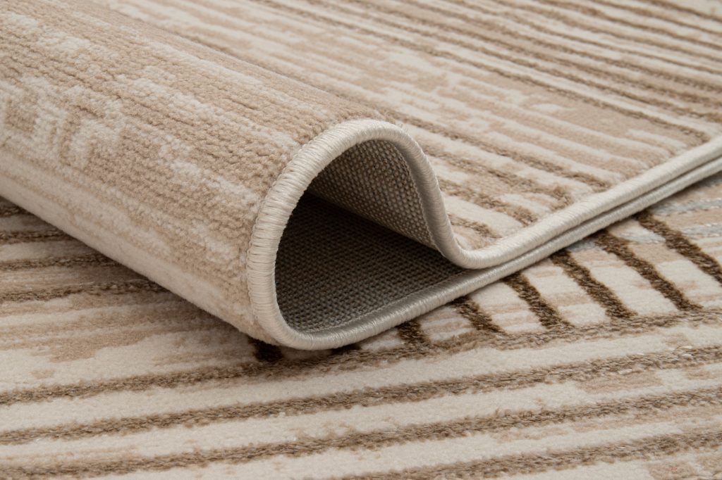 Alfombra Crystal Marrón Beige Crema Rayas Efecto 3D