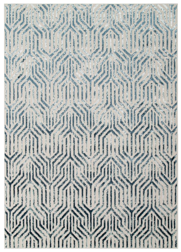 Alfombra Crystal Azul Blanco Líneas Efecto 3D