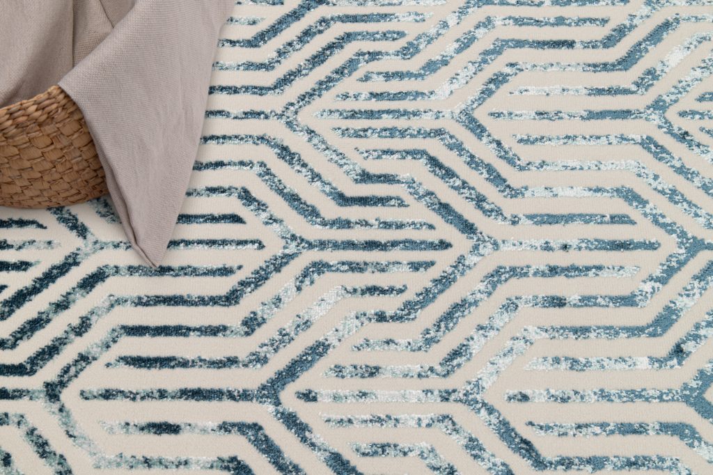 Alfombra Crystal Azul Blanco Líneas Efecto 3D