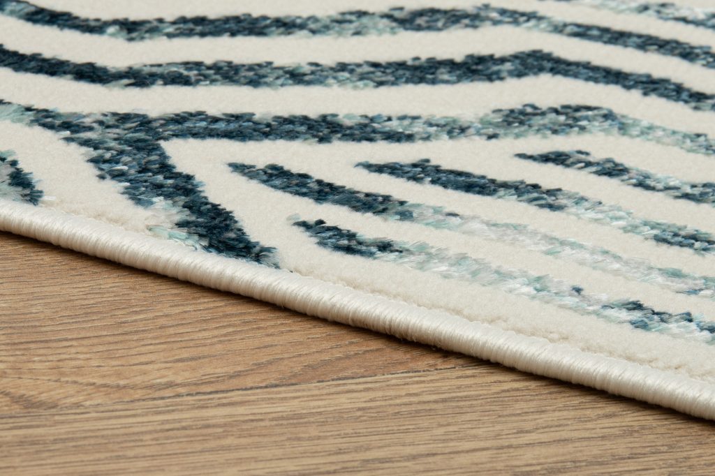 Alfombra Crystal Azul Blanco Líneas Efecto 3D