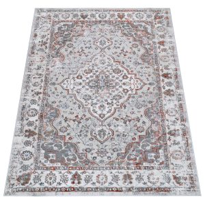 Alfombra Valley Gris Rojo Ladrillo Vintage Borde