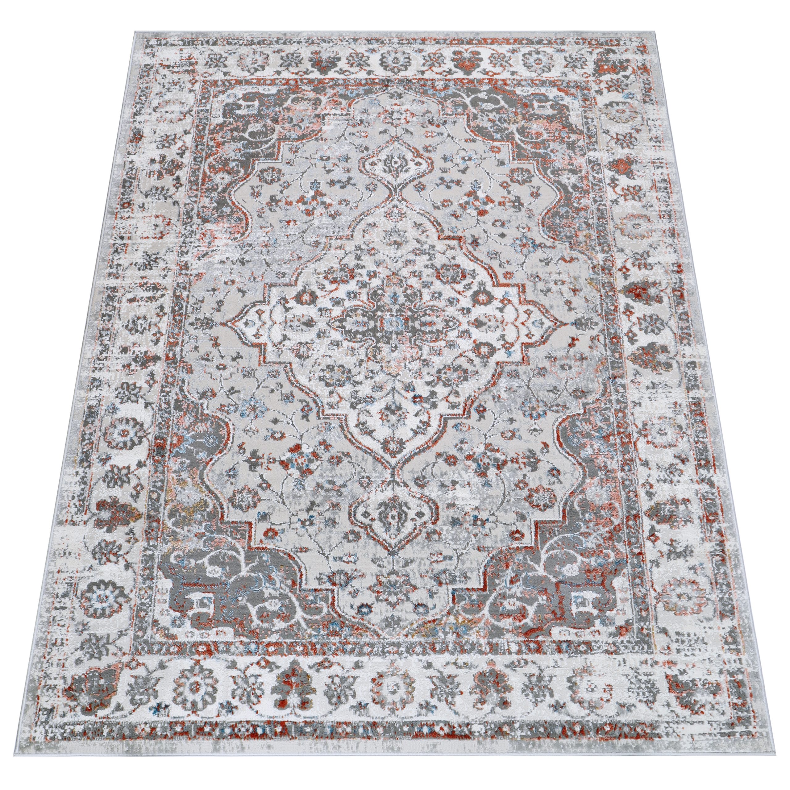 Alfombra Valley Gris Rojo Ladrillo Vintage Borde