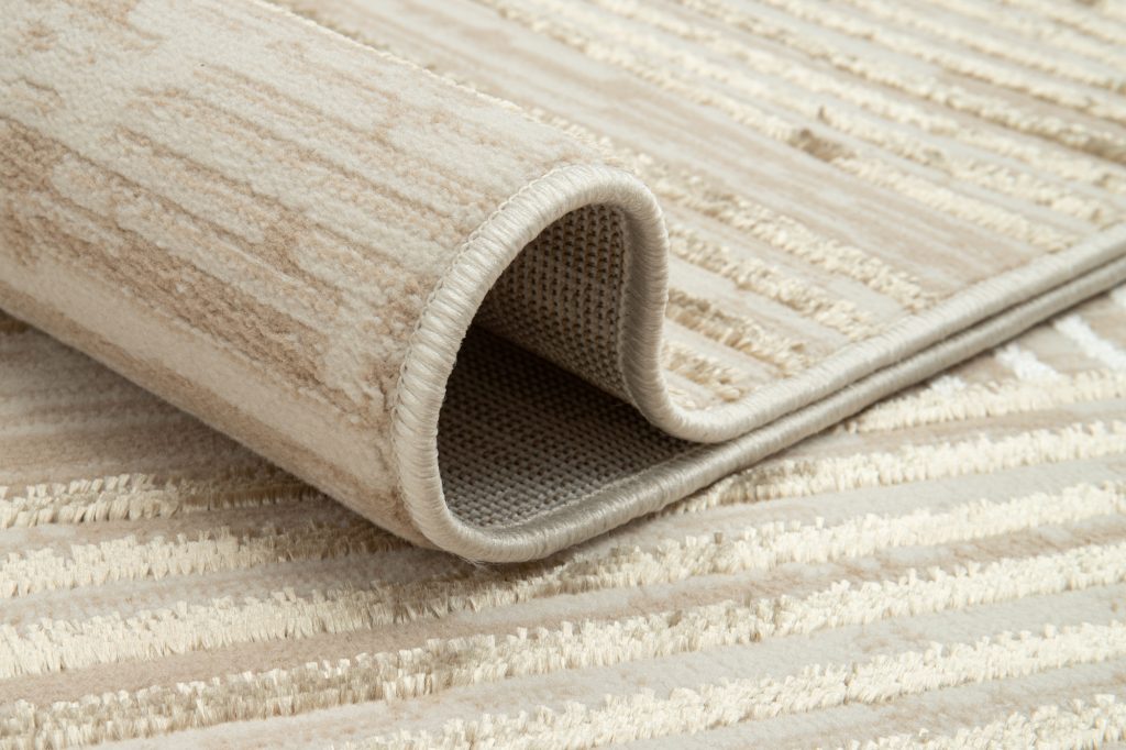 Alfombra Crystal Beige Marrón Crema Rayas Efecto 3D