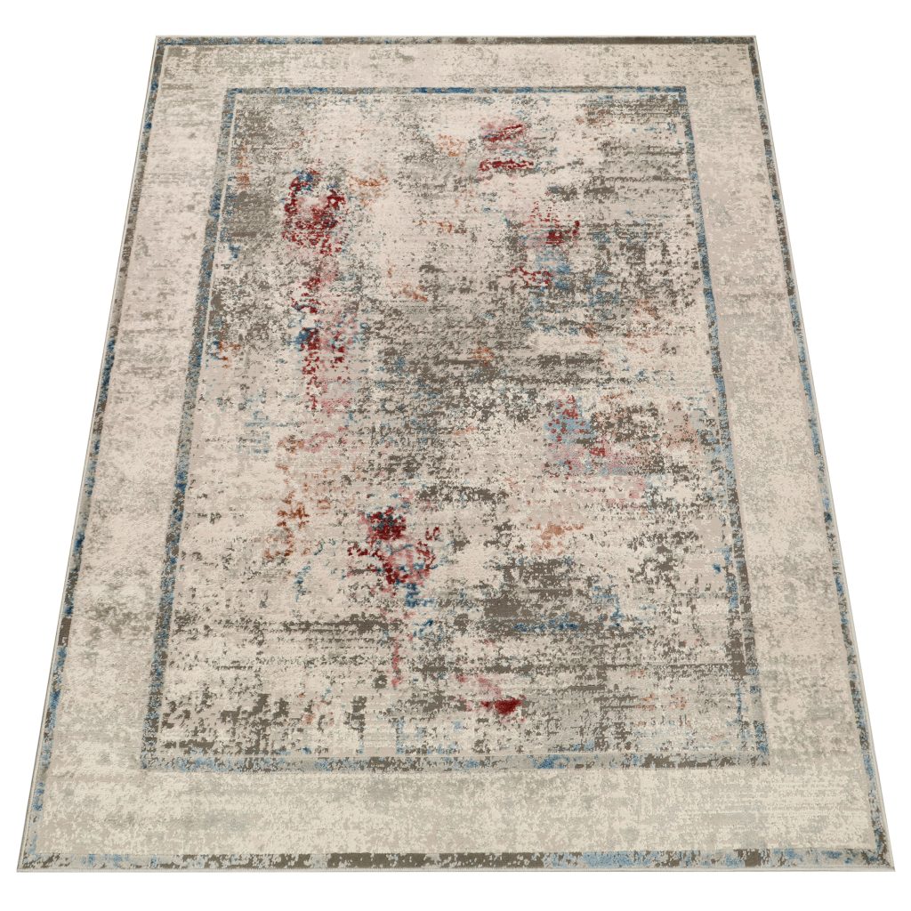 Alfombra Retro Gris Cobre Azul Borde Moderno