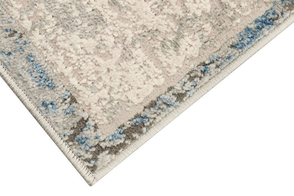 Alfombra Retro Gris Cobre Azul Borde Moderno