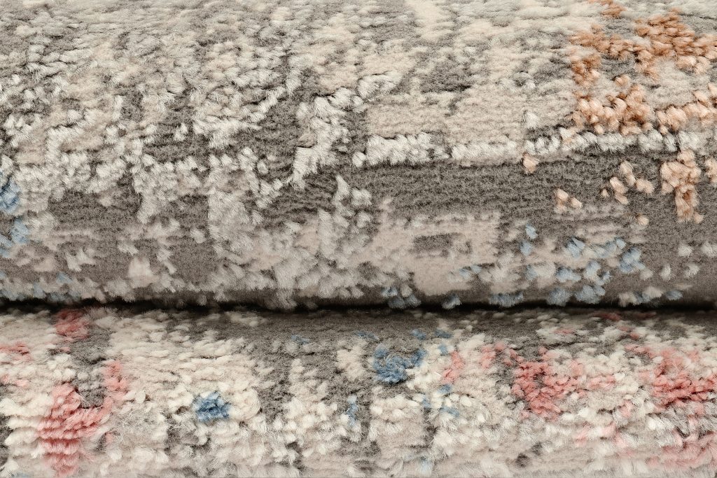 Alfombra Retro Gris Cobre Azul Borde Moderno