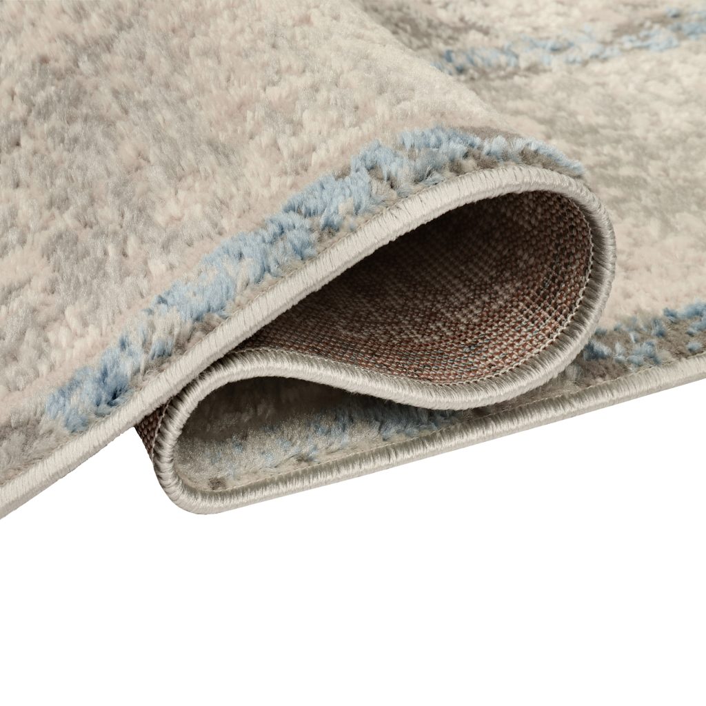 Alfombra Retro Gris Cobre Azul Borde Moderno