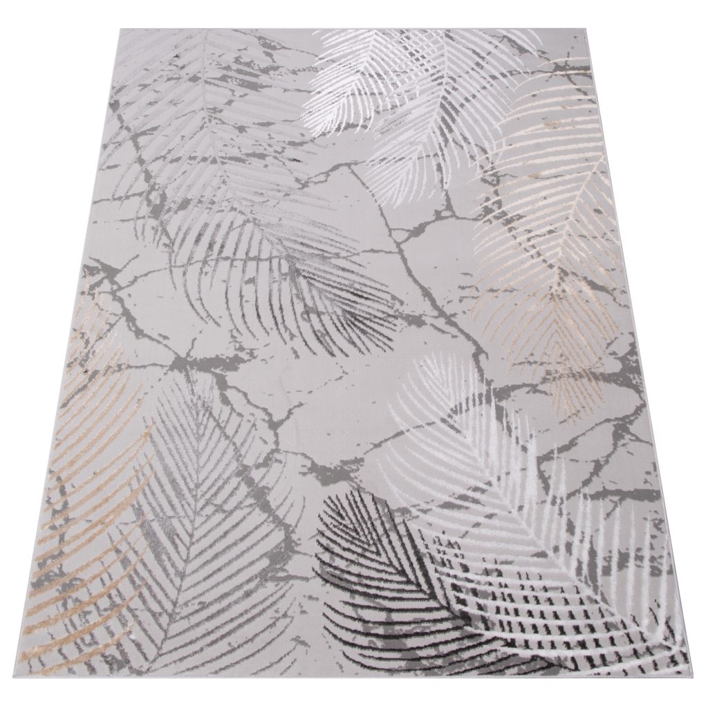 Alfombra Crystal Marrón Gris Oscuro Hojas Efecto 3D